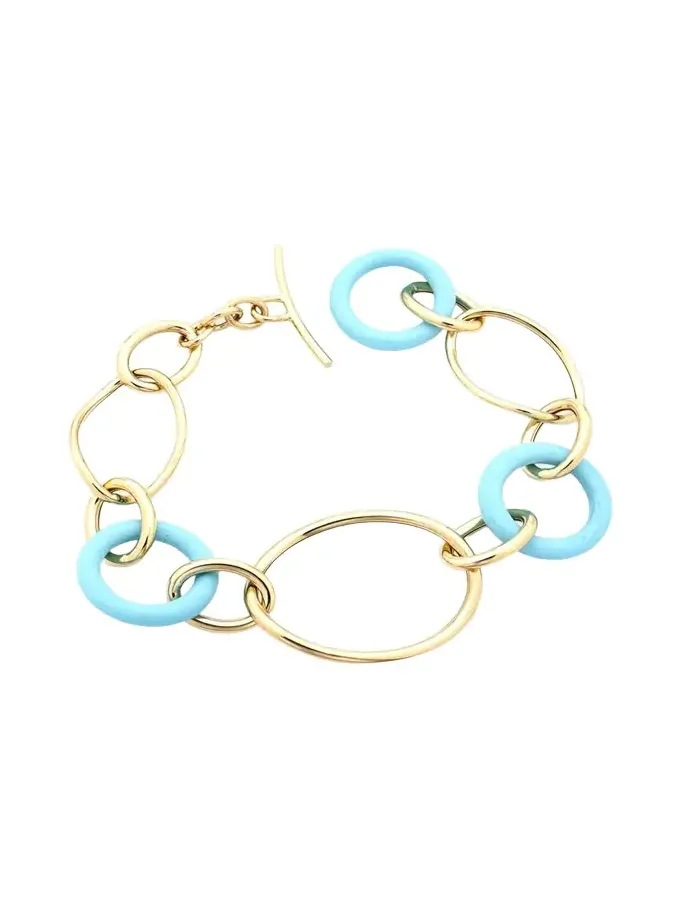 FARAONE MENNELLA by R.F.M.A.S. 18K Yellow Gold and Turquoise Link Stella Bracelet
