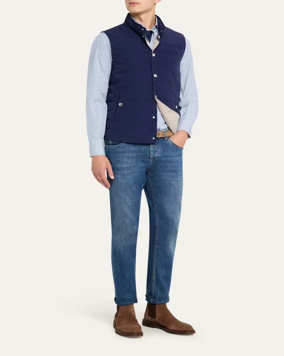 Brunello Cucinelli Men's Quilted Nylon Snap-Front Vest | Thumbnail 2 Brunello Cucinelli Men's Quilted Nylon Snap-Front Vest | Thumbnail 2