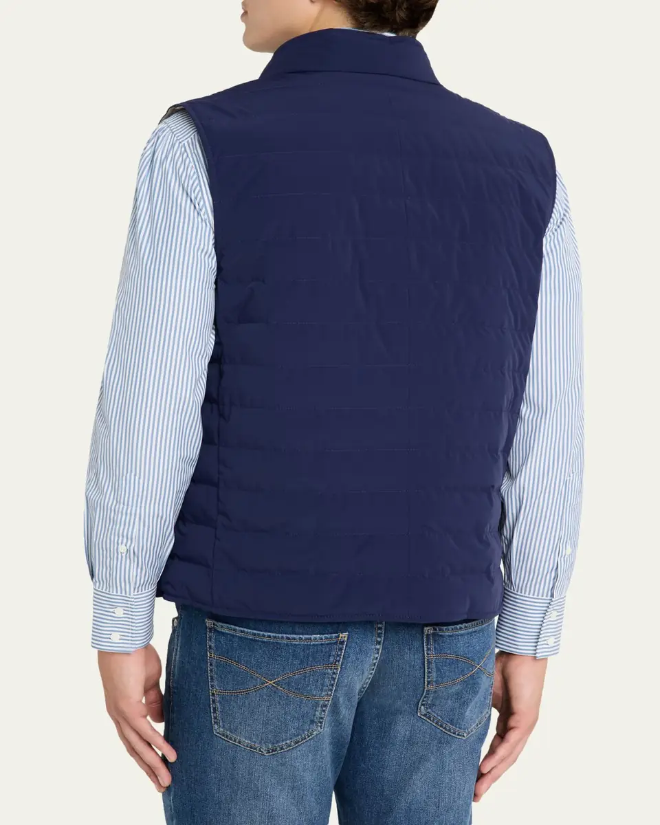 Brunello Cucinelli Men's Quilted Nylon Snap-Front Vest | Thumbnail 3 Brunello Cucinelli Men's Quilted Nylon Snap-Front Vest | Thumbnail 3