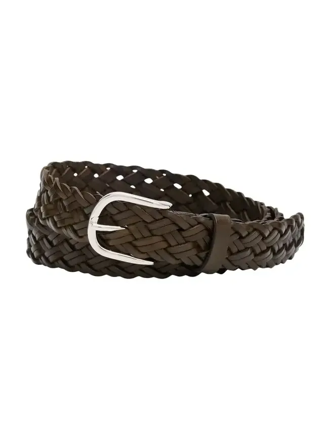 Men's Woven Leather Rounded-Buckle Belt Men's Woven Leather Rounded-Buckle Belt