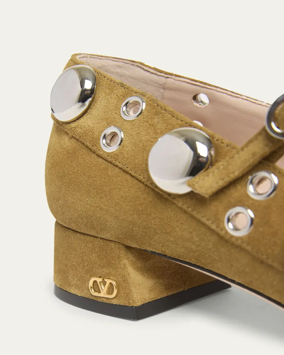 Valentino Garavani Nellcote Studded Suede Mary Jane Ballerina Flats | Thumbnail 2