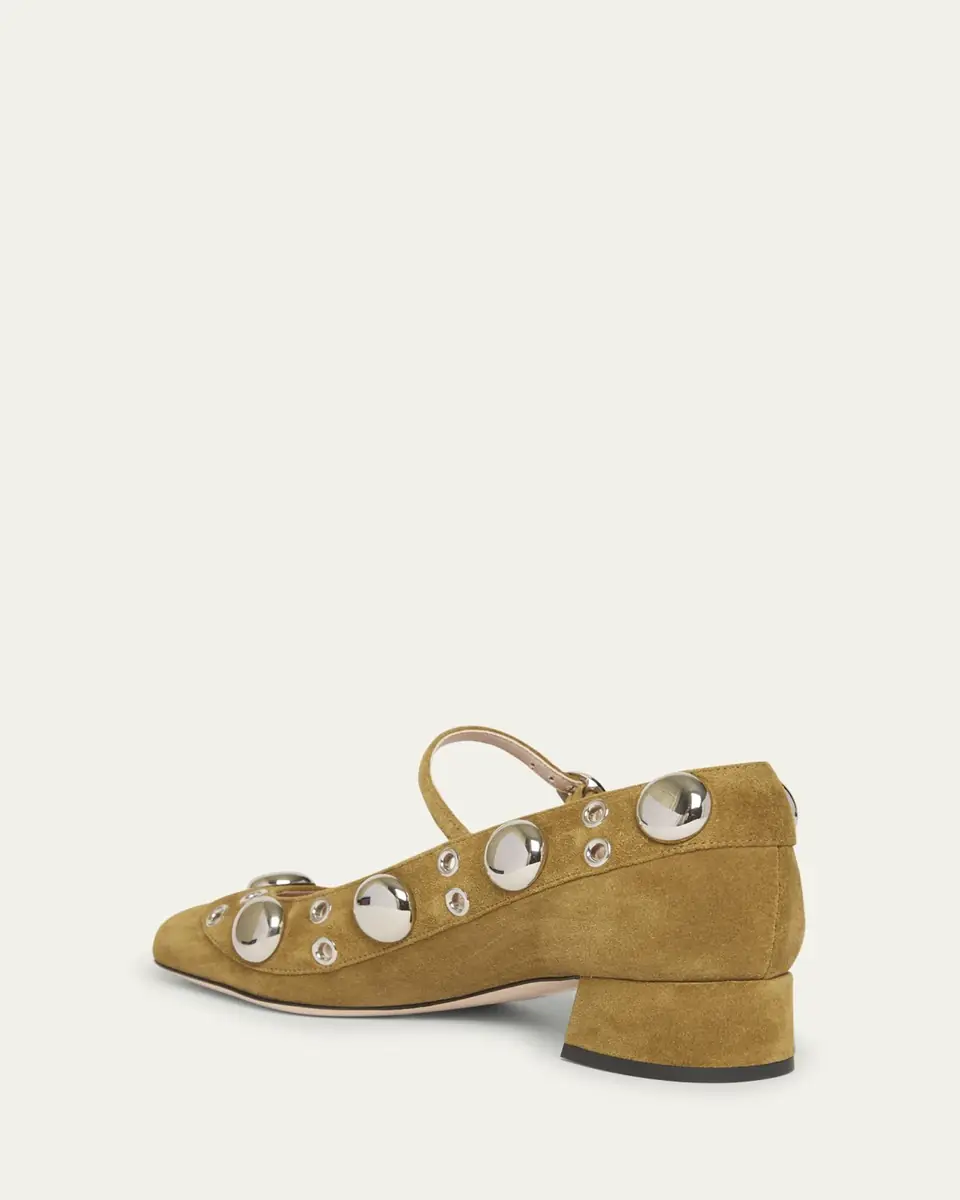 Valentino Garavani Nellcote Studded Suede Mary Jane Ballerina Flats | Thumbnail 3