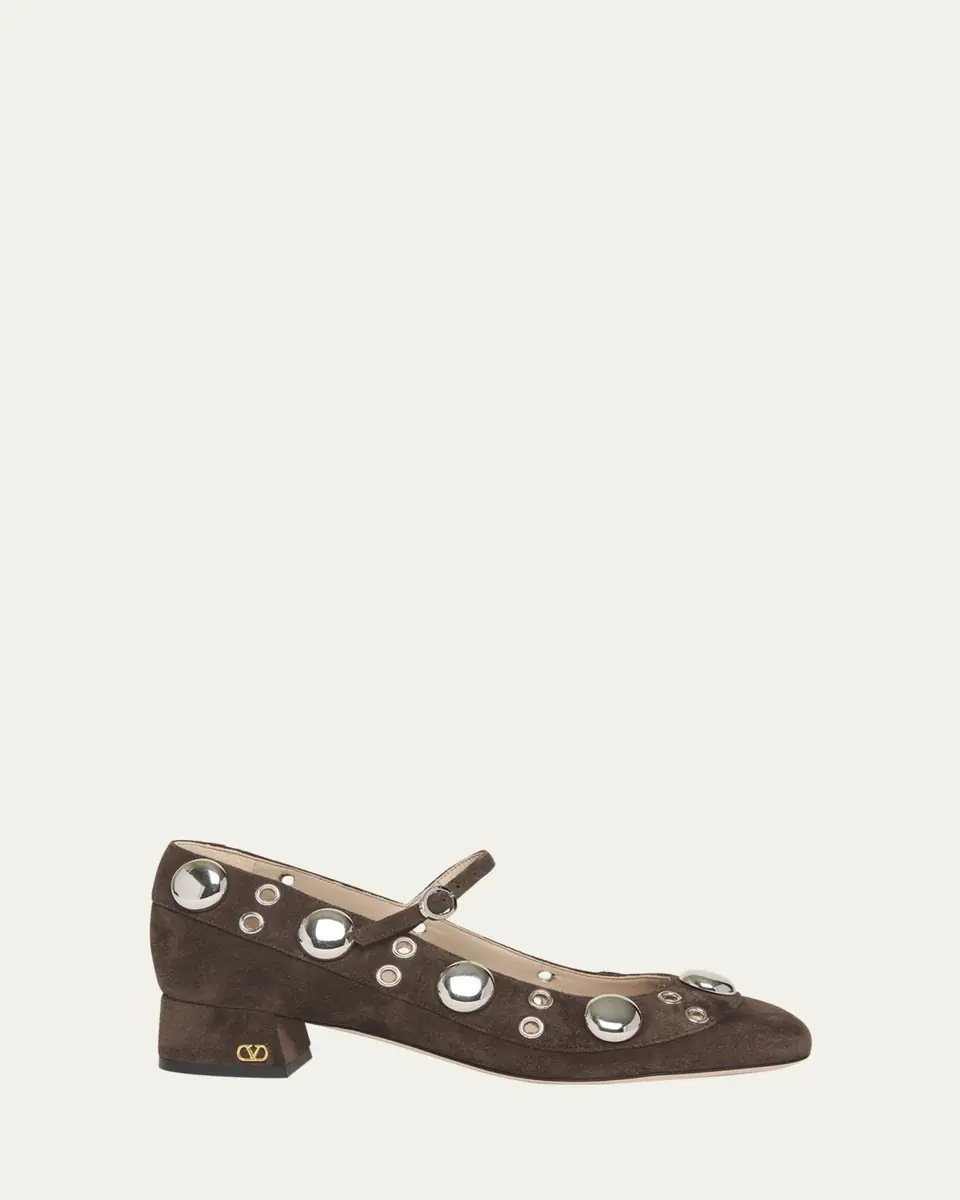 Valentino Garavani Nellcote Studded Suede Mary Jane Ballerina Flats | Thumbnail 4