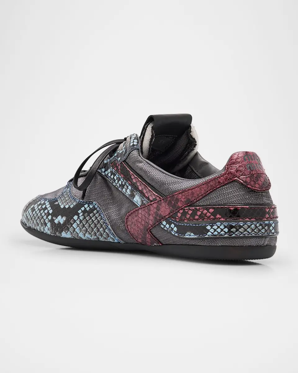 Miu Miu Gymnasium Technical Fabric and Python Low-Top Sneakers | Thumbnail 3 Miu Miu Gymnasium Technical Fabric and Python Low-Top Sneakers | Thumbnail 3