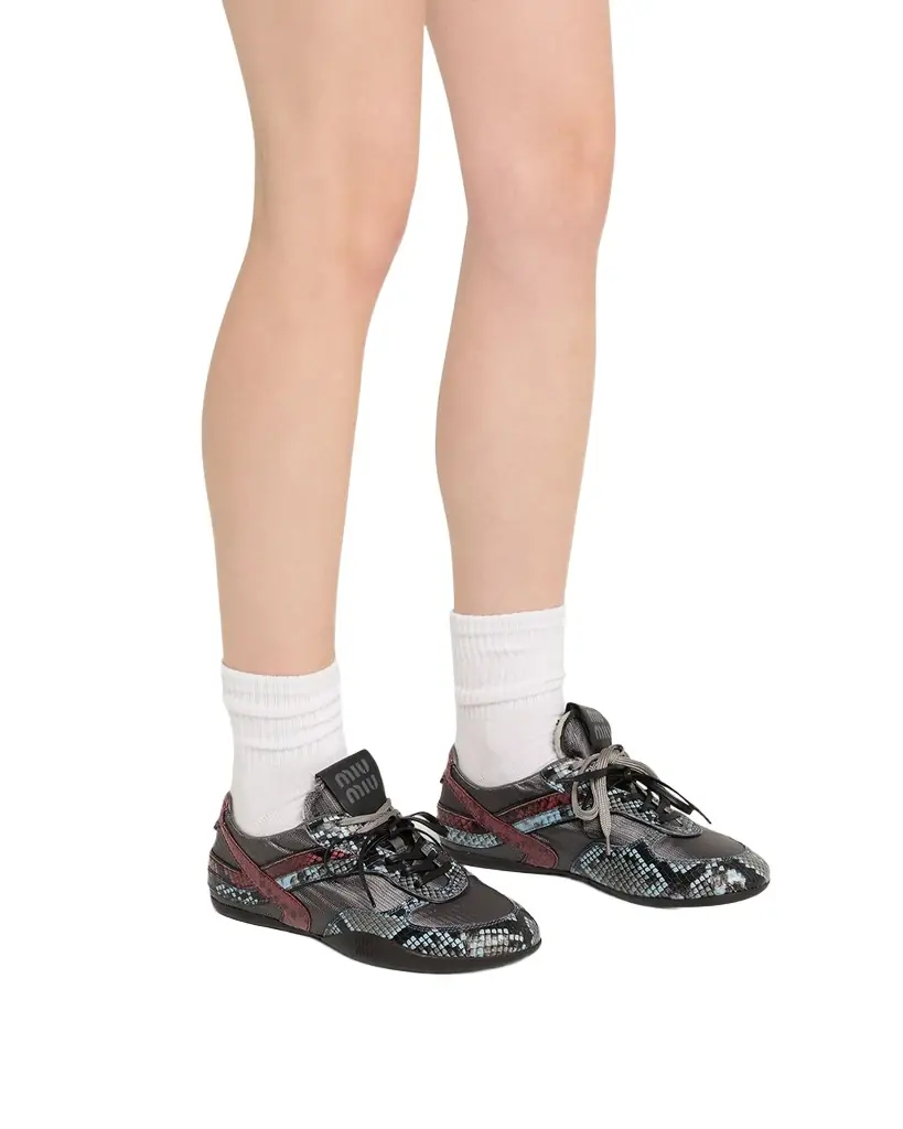 Miu Miu Gymnasium Technical Fabric and Python Low-Top Sneakers | Image 1 Miu Miu Gymnasium Technical Fabric and Python Low-Top Sneakers | Image 1