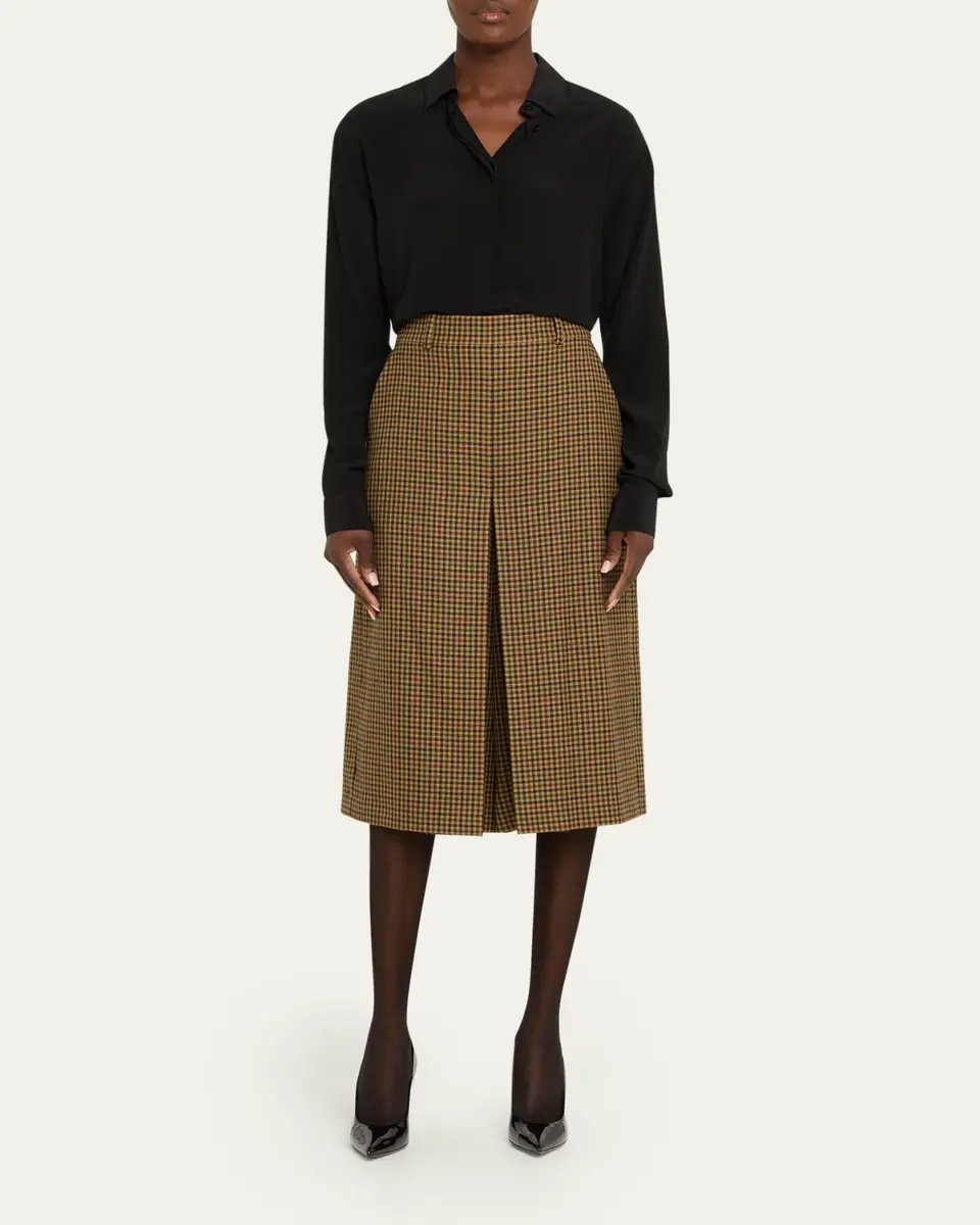 Saint Laurent Plaid Skirted Wide-Leg Crop Pants | Thumbnail 2 Saint Laurent Plaid Skirted Wide-Leg Crop Pants | Thumbnail 2