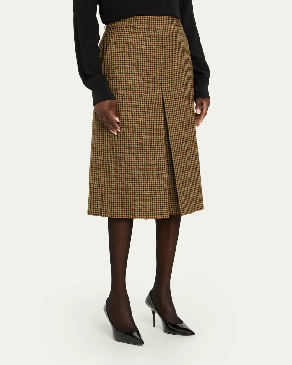Saint Laurent Plaid Skirted Wide-Leg Crop Pants | Thumbnail 4 Saint Laurent Plaid Skirted Wide-Leg Crop Pants | Thumbnail 4