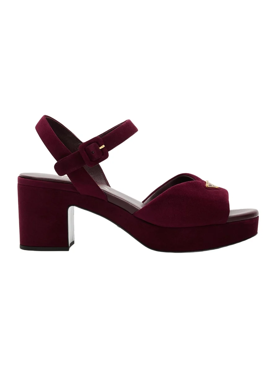 Suede Triangle Logo Platform Sandals