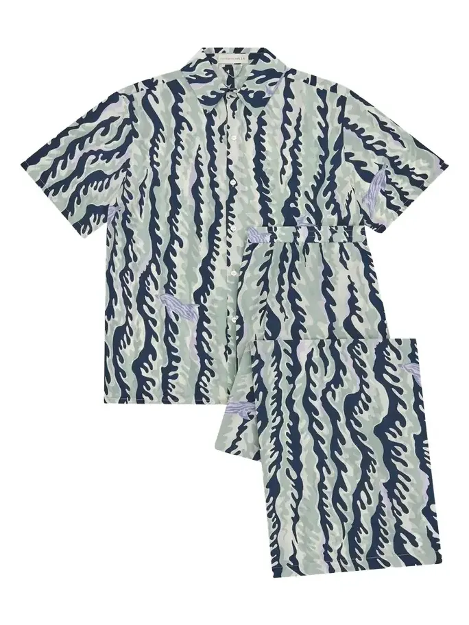 Alabama Marina Dolphin-Print Silk Pajama Set