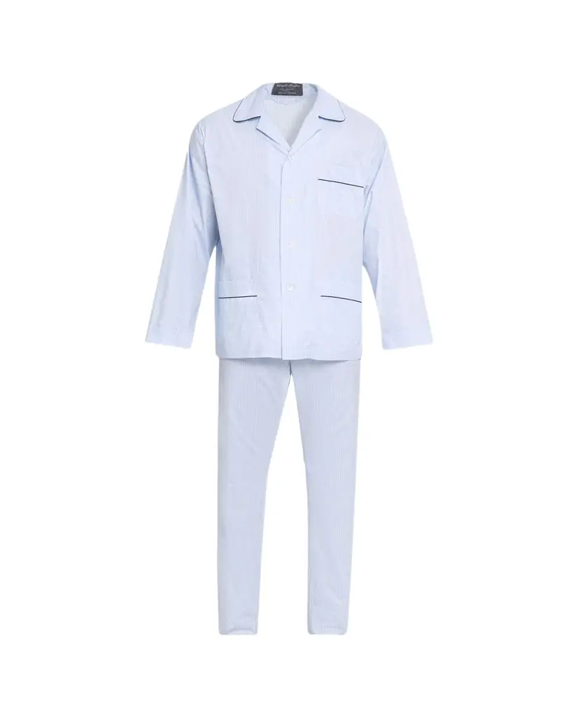 Men's Cotton Micro-Plaid Long Pajama Set with Piping Men's Cotton Micro-Plaid Long Pajama Set with Piping