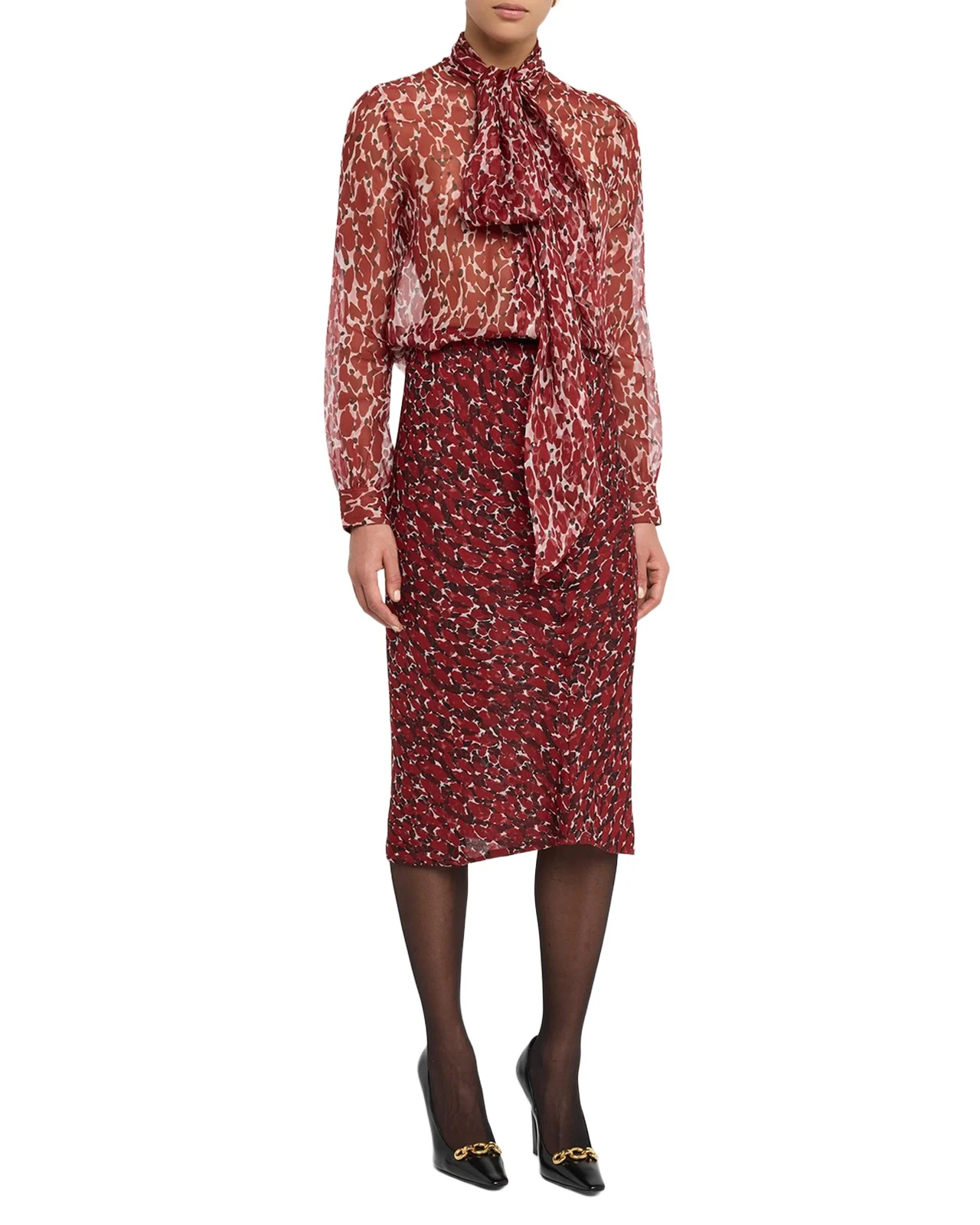 Printed Cotton-Silk Midi Skirt
