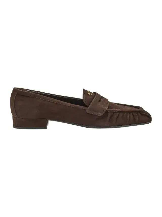Suede Ruched-Toe Penny Loafers