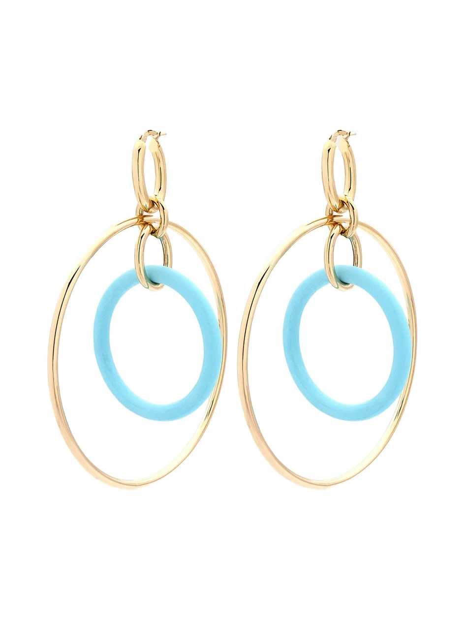 18K Yellow Gold Large Turquoise Orbite Earrings 18K Yellow Gold Large Turquoise Orbite Earrings