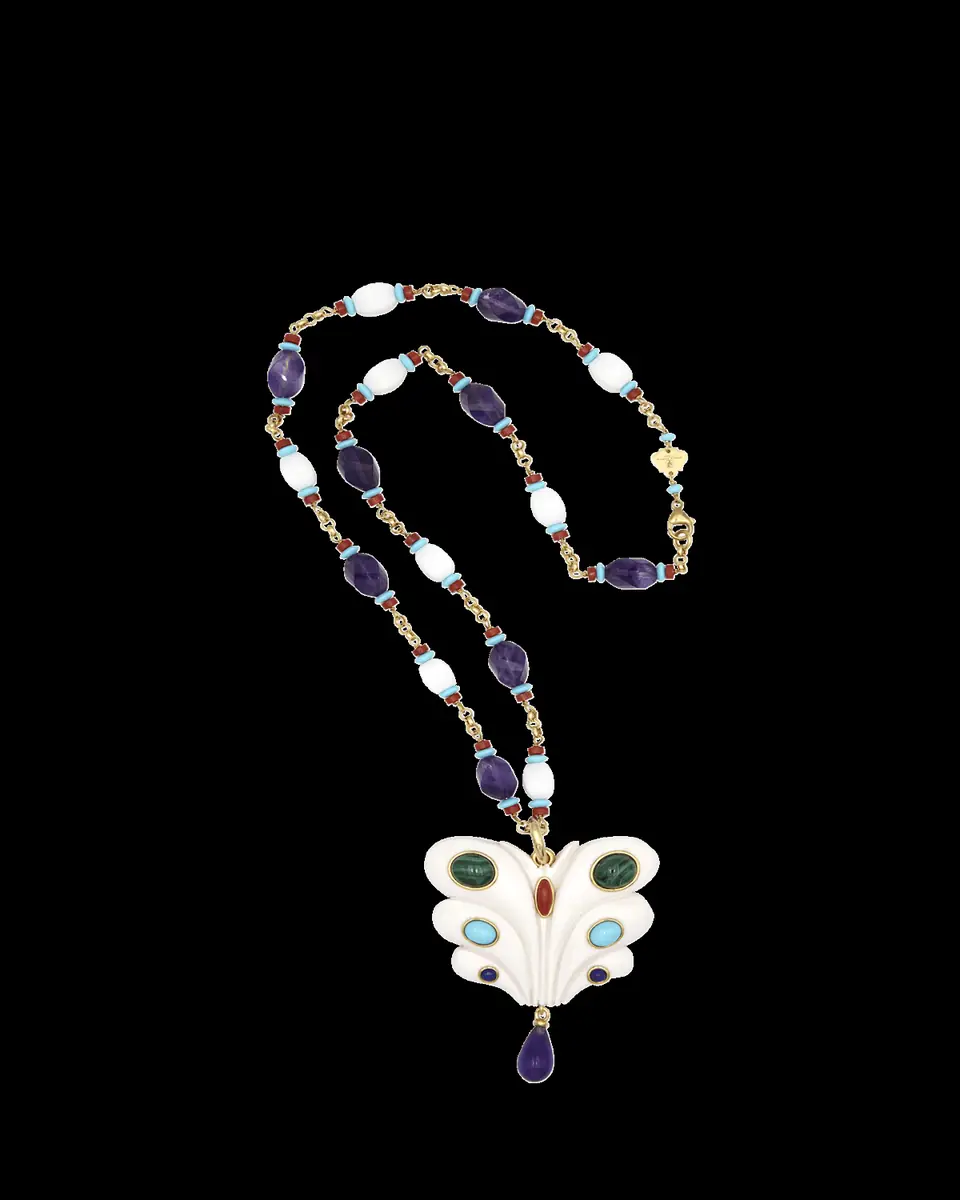 Grazia And Marica Vozza Butterfly Charm Beaded Chain Necklace with Resin and Amethyst | Thumbnail 2 Grazia And Marica Vozza Butterfly Charm Beaded Chain Necklace with Resin and Amethyst | Thumbnail 2