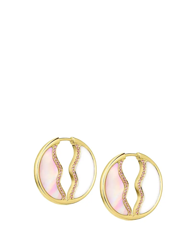 Jennifer DeMoro So Wavy Stone Hoop Earrings with Pink Sapphires, Pink Mother of Pearl and White Onyx | Image 1 Jennifer DeMoro So Wavy Stone Hoop Earrings with Pink Sapphires, Pink Mother of Pearl and White Onyx | Image 1