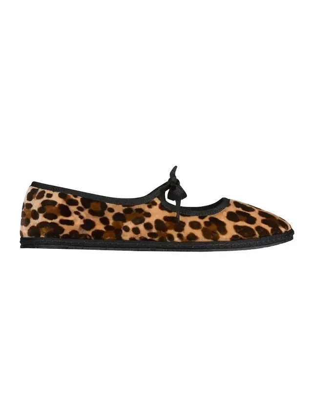 Leopard-Printed Canvas Mary Jane Ballerina Flats