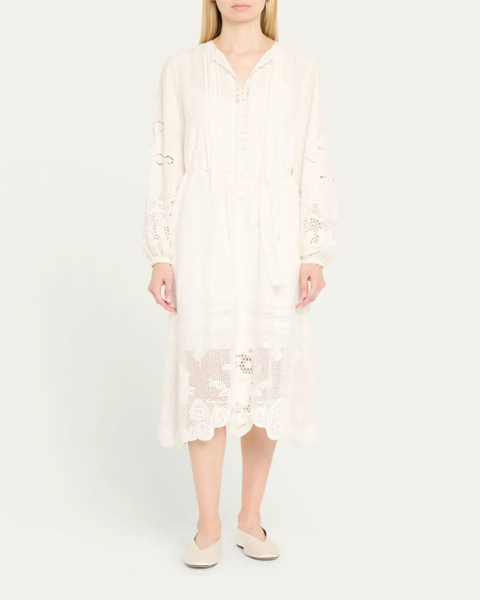 Kobi Halperin Yelle Pintuck Lace-Inset Linen Midi Dress | Thumbnail 2 Kobi Halperin Yelle Pintuck Lace-Inset Linen Midi Dress | Thumbnail 2