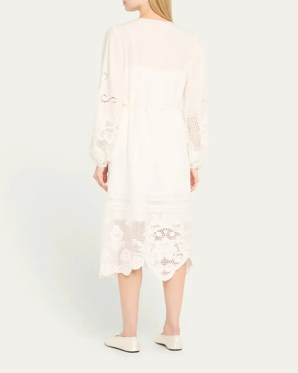 Kobi Halperin Yelle Pintuck Lace-Inset Linen Midi Dress | Thumbnail 3 Kobi Halperin Yelle Pintuck Lace-Inset Linen Midi Dress | Thumbnail 3