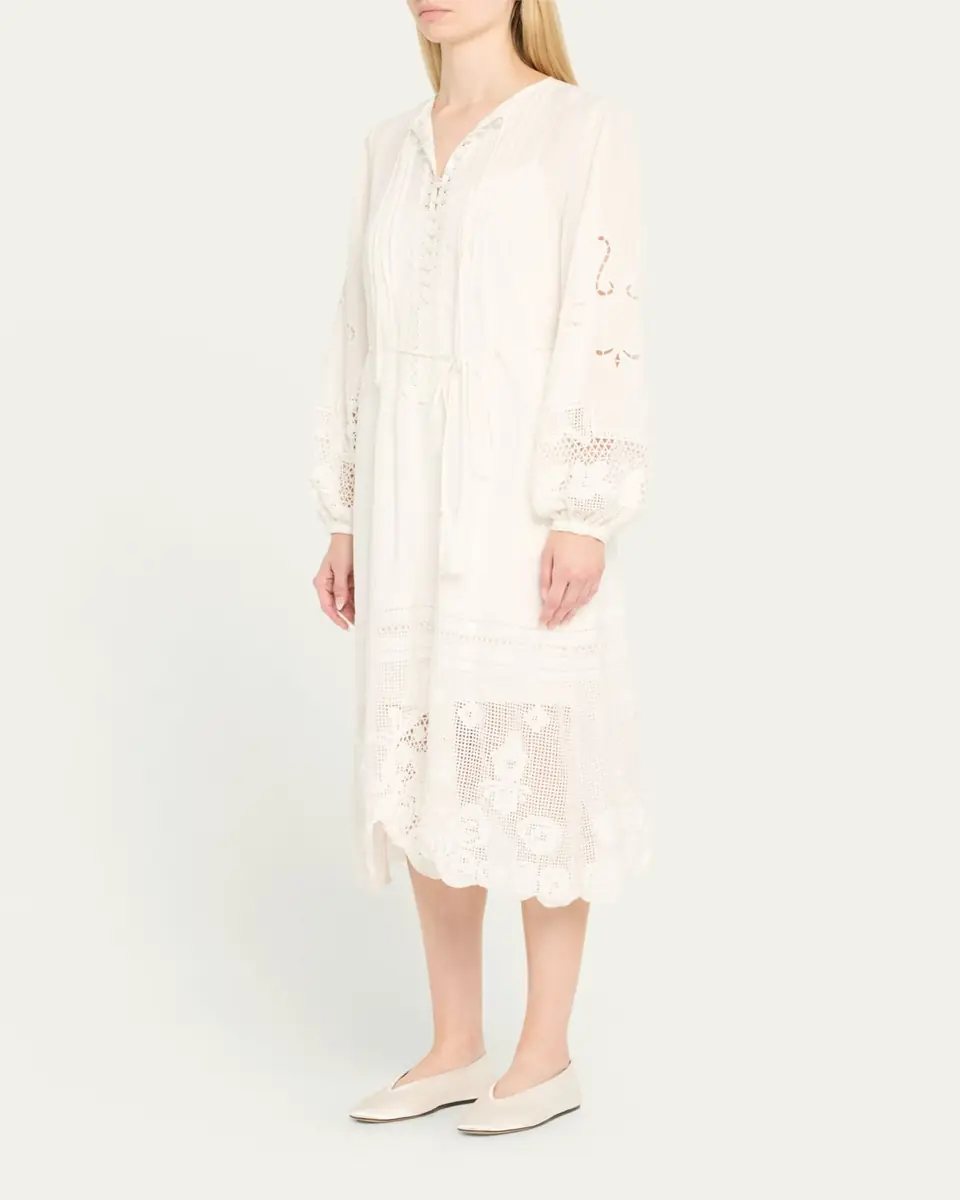 Kobi Halperin Yelle Pintuck Lace-Inset Linen Midi Dress | Thumbnail 4 Kobi Halperin Yelle Pintuck Lace-Inset Linen Midi Dress | Thumbnail 4