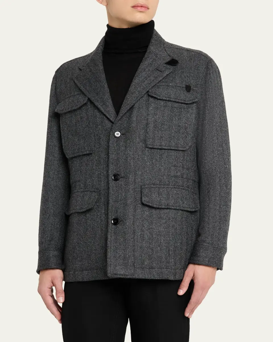 Brioni Men's Baby Alpaca Herringbone Jacket | Thumbnail 4 Brioni Men's Baby Alpaca Herringbone Jacket | Thumbnail 4