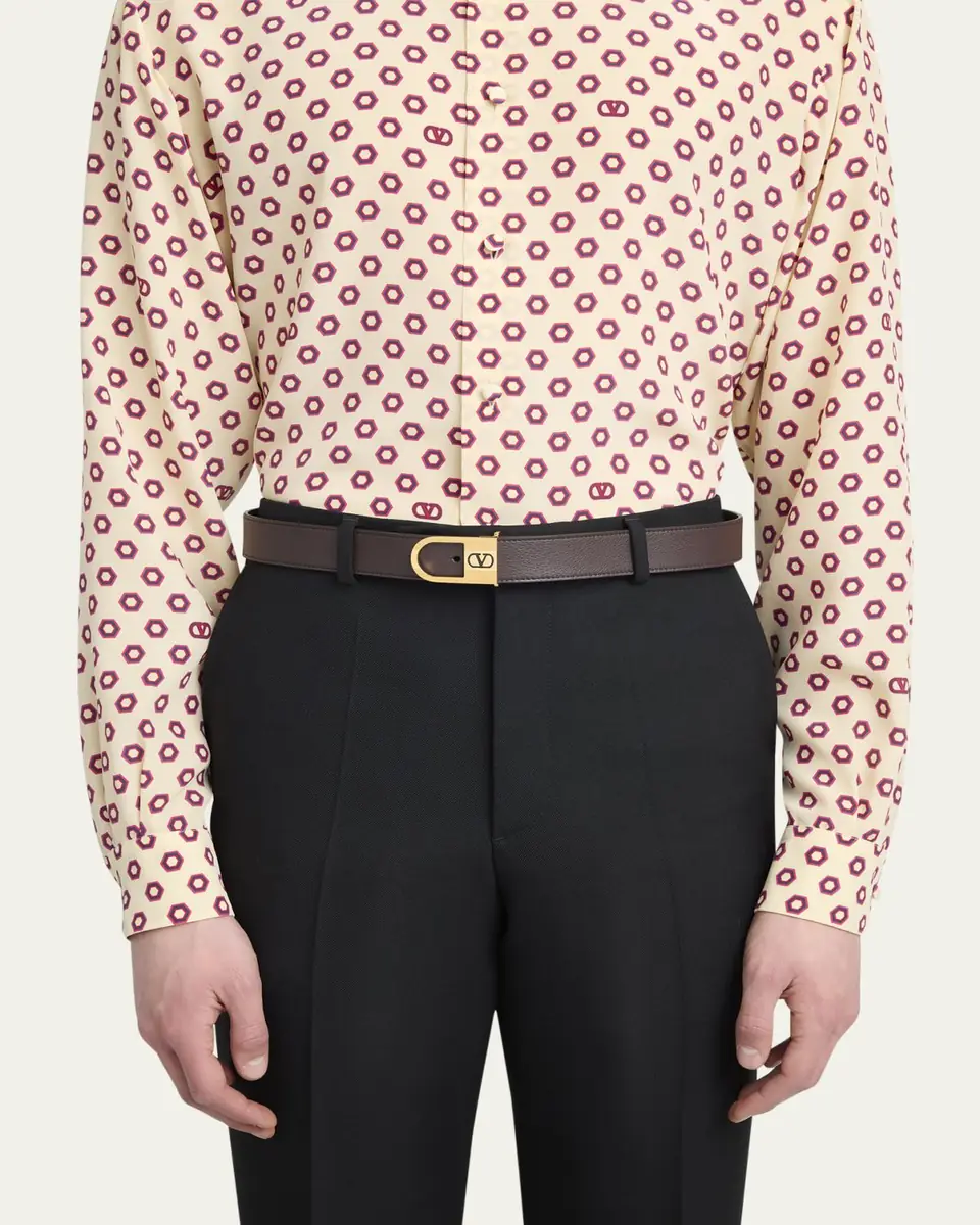 Valentino Garavani Men's Leather VLogo-Buckle Belt | Thumbnail 2