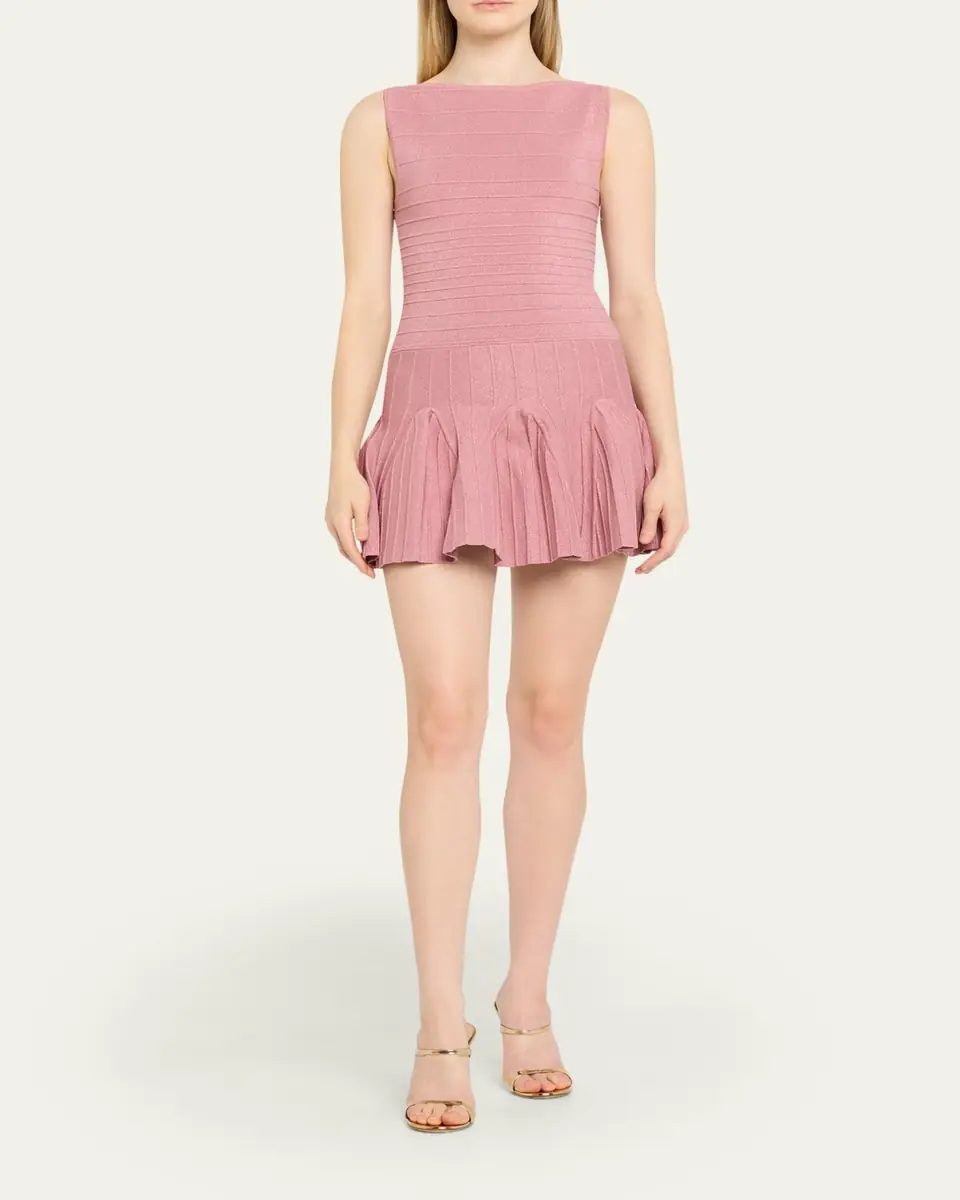 Retrofête Audrina Metallic Knit Godet-Skirt Sleeveless Mini Dress | Thumbnail 2