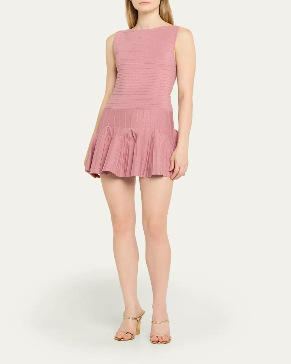 Retrofête Audrina Metallic Knit Godet-Skirt Sleeveless Mini Dress | Thumbnail 4