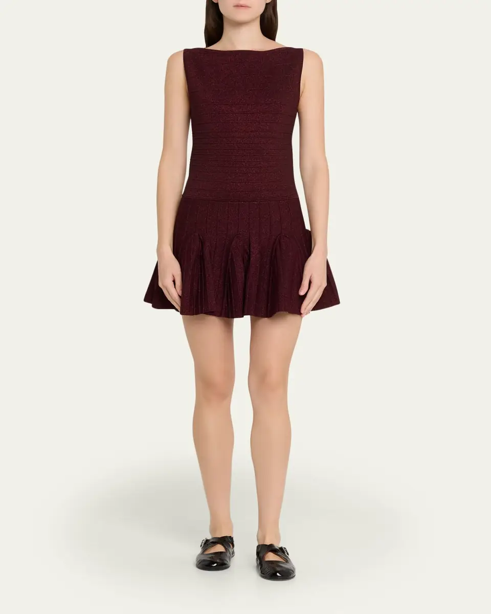 Retrofête Audrina Metallic Knit Godet-Skirt Sleeveless Mini Dress | Thumbnail 6