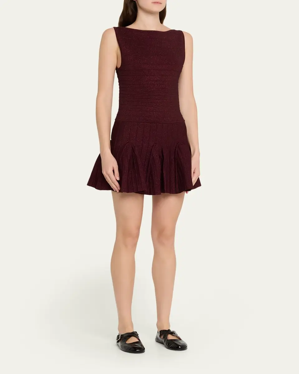 Retrofête Audrina Metallic Knit Godet-Skirt Sleeveless Mini Dress | Thumbnail 8