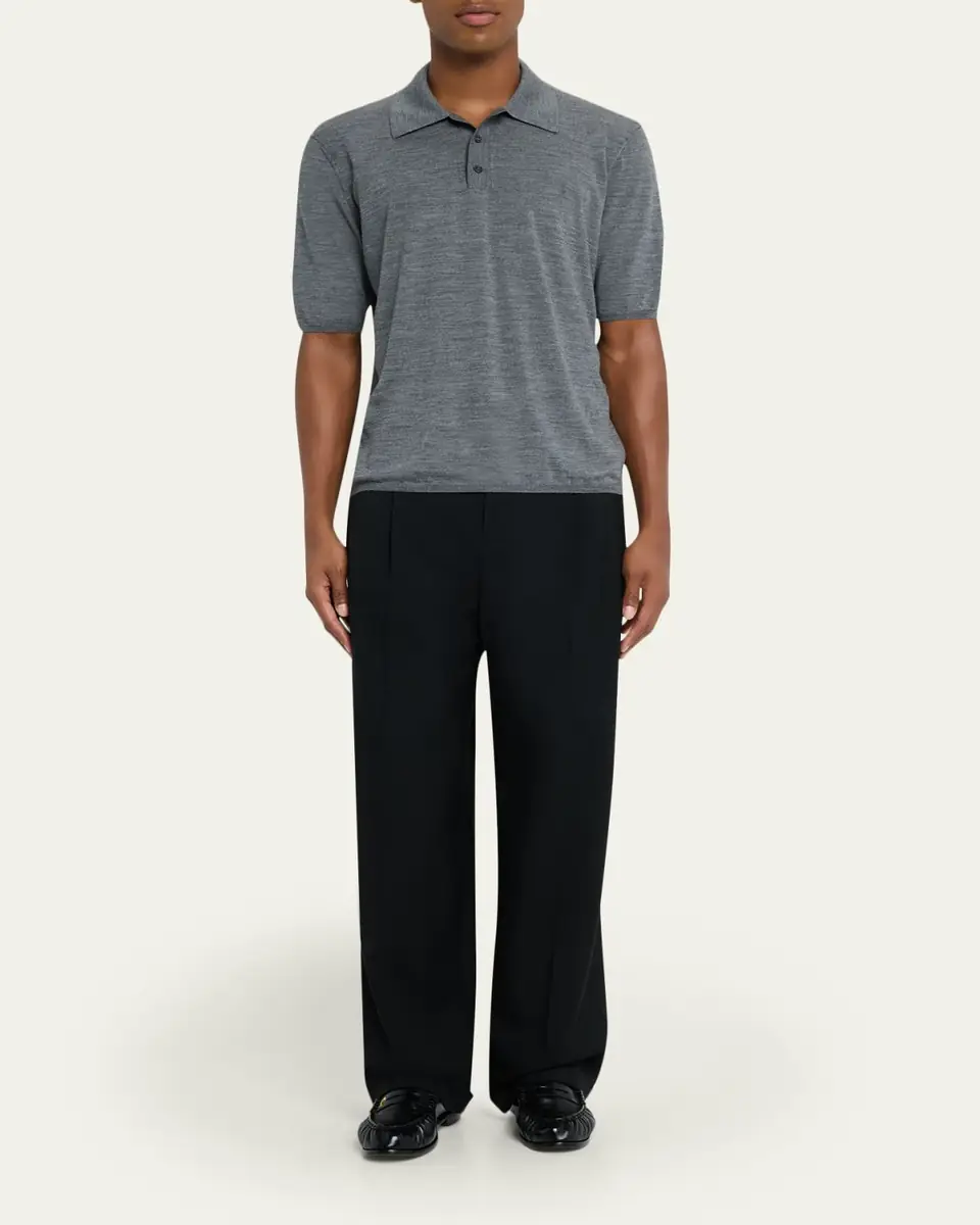 Saint Laurent Men's Cassandre Wool Short-Sleeved Polo Shirt | Thumbnail 2