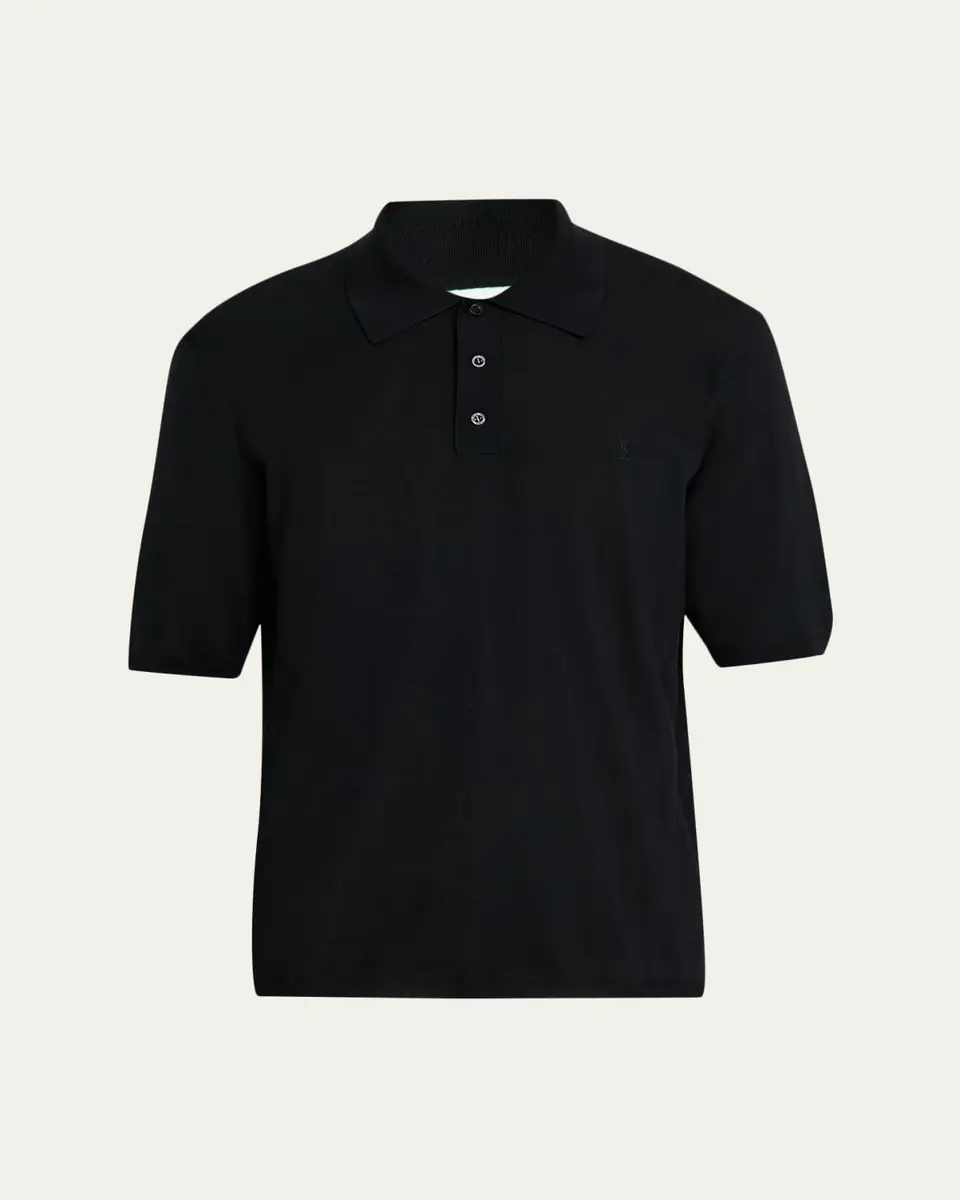 Saint Laurent Men's Cassandre Wool Short-Sleeved Polo Shirt | Thumbnail 6