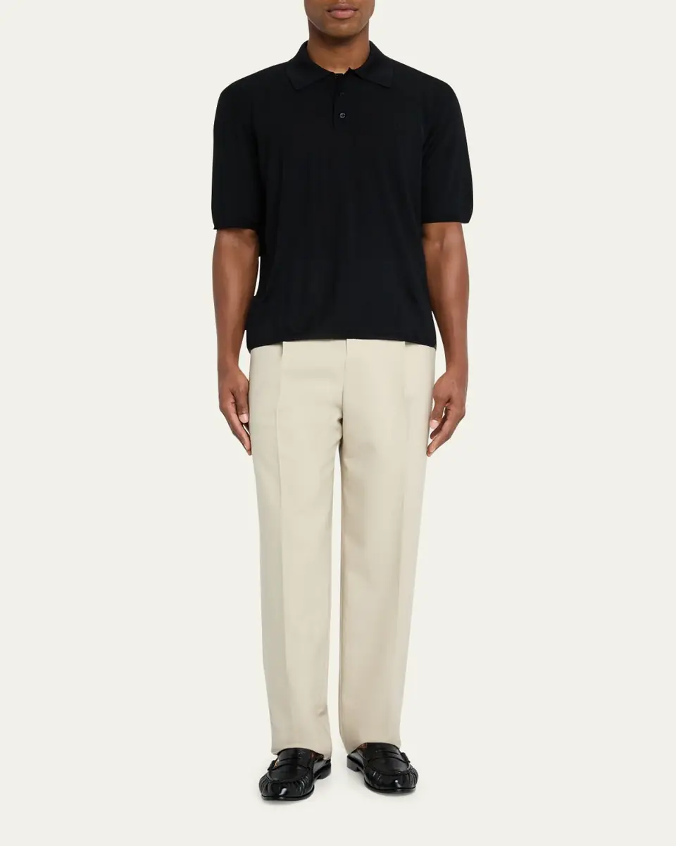 Saint Laurent Men's Cassandre Wool Short-Sleeved Polo Shirt | Thumbnail 7