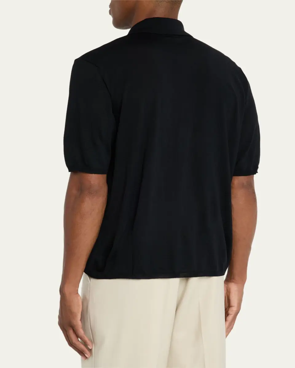 Saint Laurent Men's Cassandre Wool Short-Sleeved Polo Shirt | Thumbnail 8