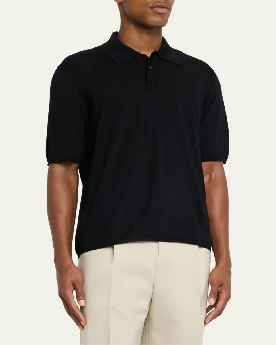 Saint Laurent Men's Cassandre Wool Short-Sleeved Polo Shirt | Thumbnail 9