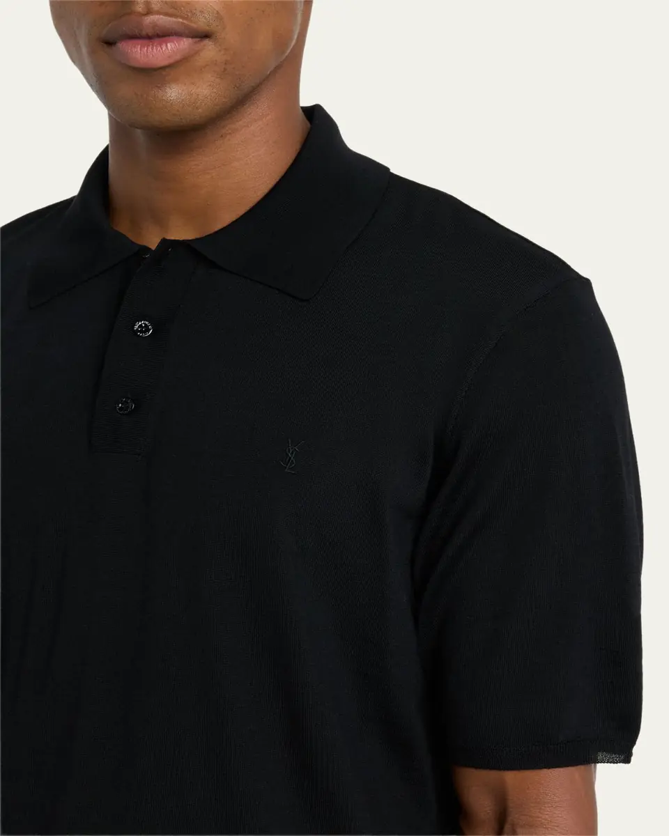 Saint Laurent Men's Cassandre Wool Short-Sleeved Polo Shirt | Thumbnail 10