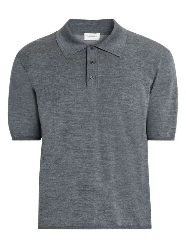 Saint Laurent Men's Cassandre Wool Short-Sleeved Polo Shirt