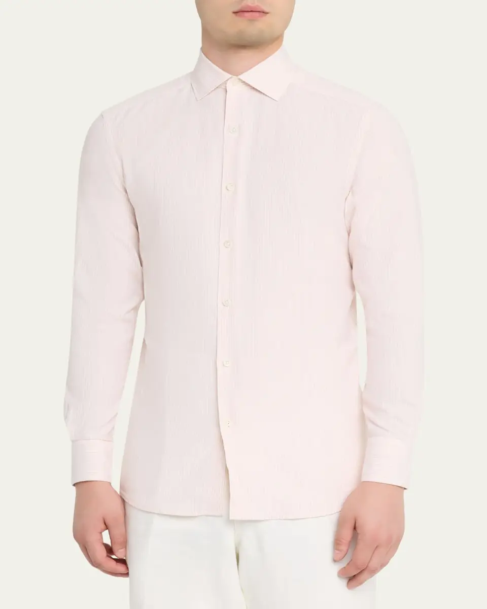 Zegna Men's Cotton and Cashmere Pinstripe Slim-Fit Sport Shirt | Thumbnail 4 Zegna Men's Cotton and Cashmere Pinstripe Slim-Fit Sport Shirt | Thumbnail 4