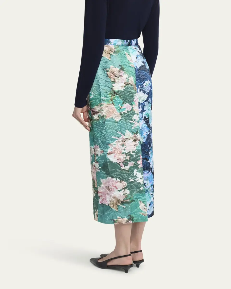 Erdem Colorblock Floral Satin Midi Pencil Skirt | Thumbnail 3 Erdem Colorblock Floral Satin Midi Pencil Skirt | Thumbnail 3
