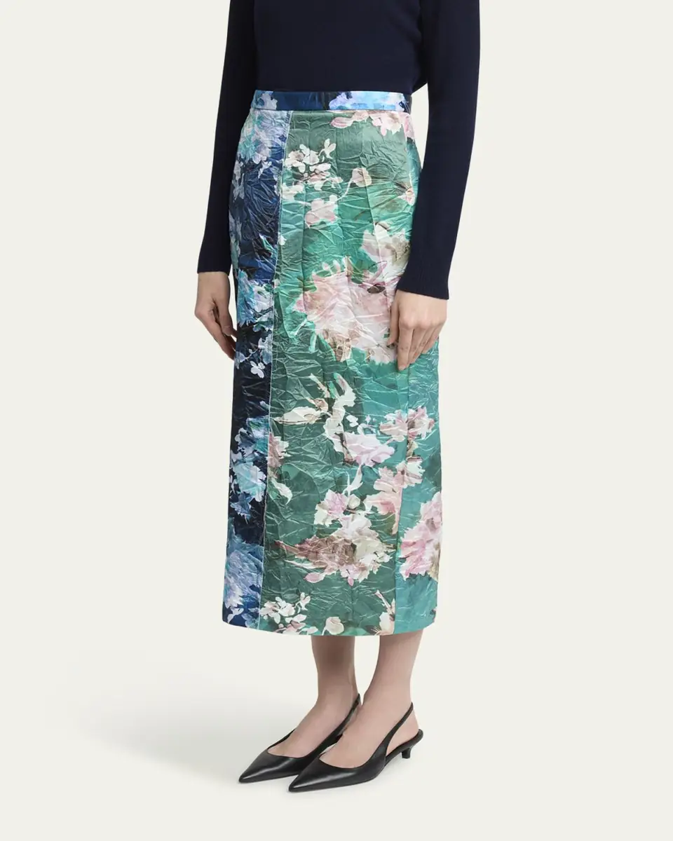 Erdem Colorblock Floral Satin Midi Pencil Skirt | Thumbnail 4 Erdem Colorblock Floral Satin Midi Pencil Skirt | Thumbnail 4