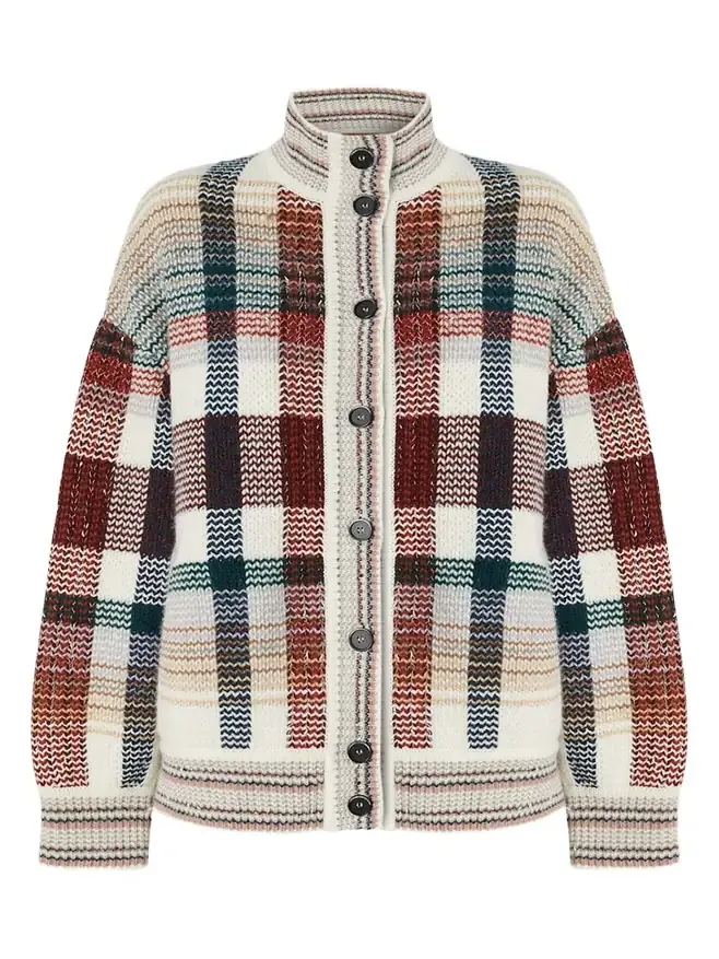 Check Turtleneck Cardigan Check Turtleneck Cardigan