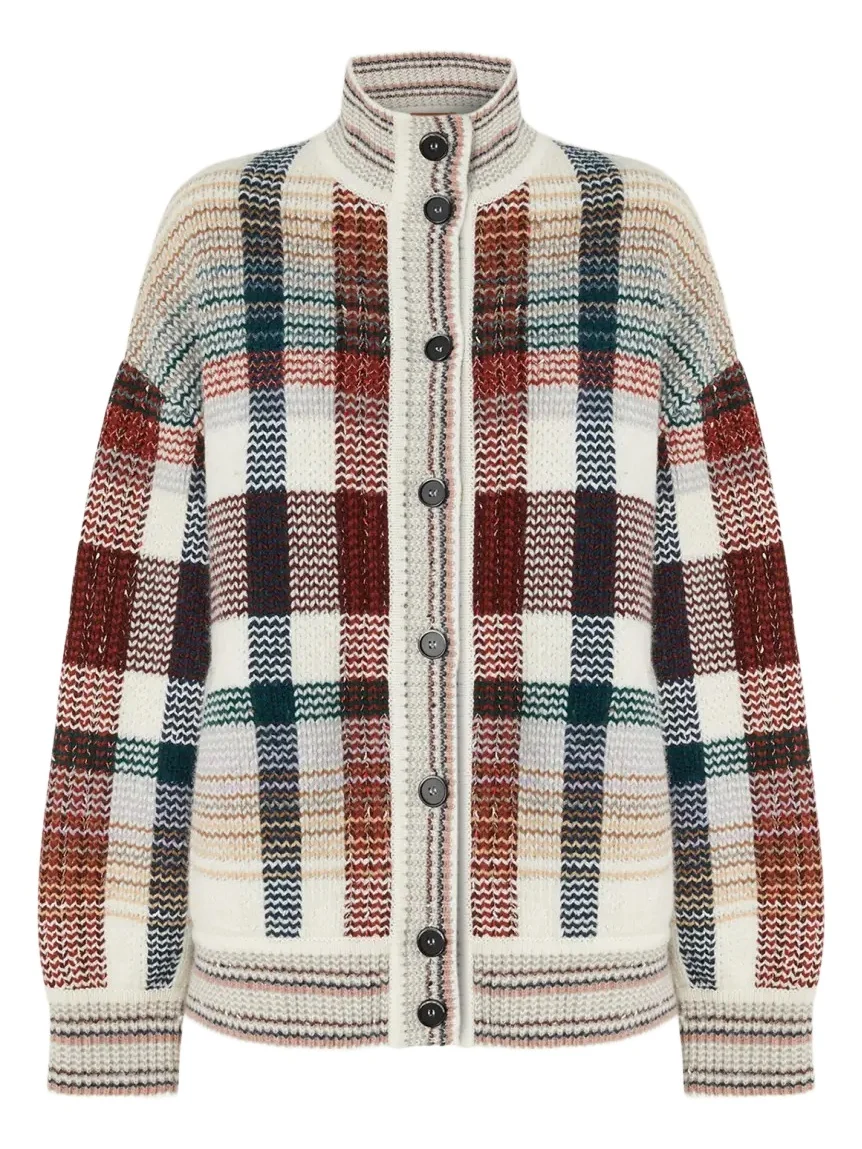 Check Turtleneck Cardigan Check Turtleneck Cardigan