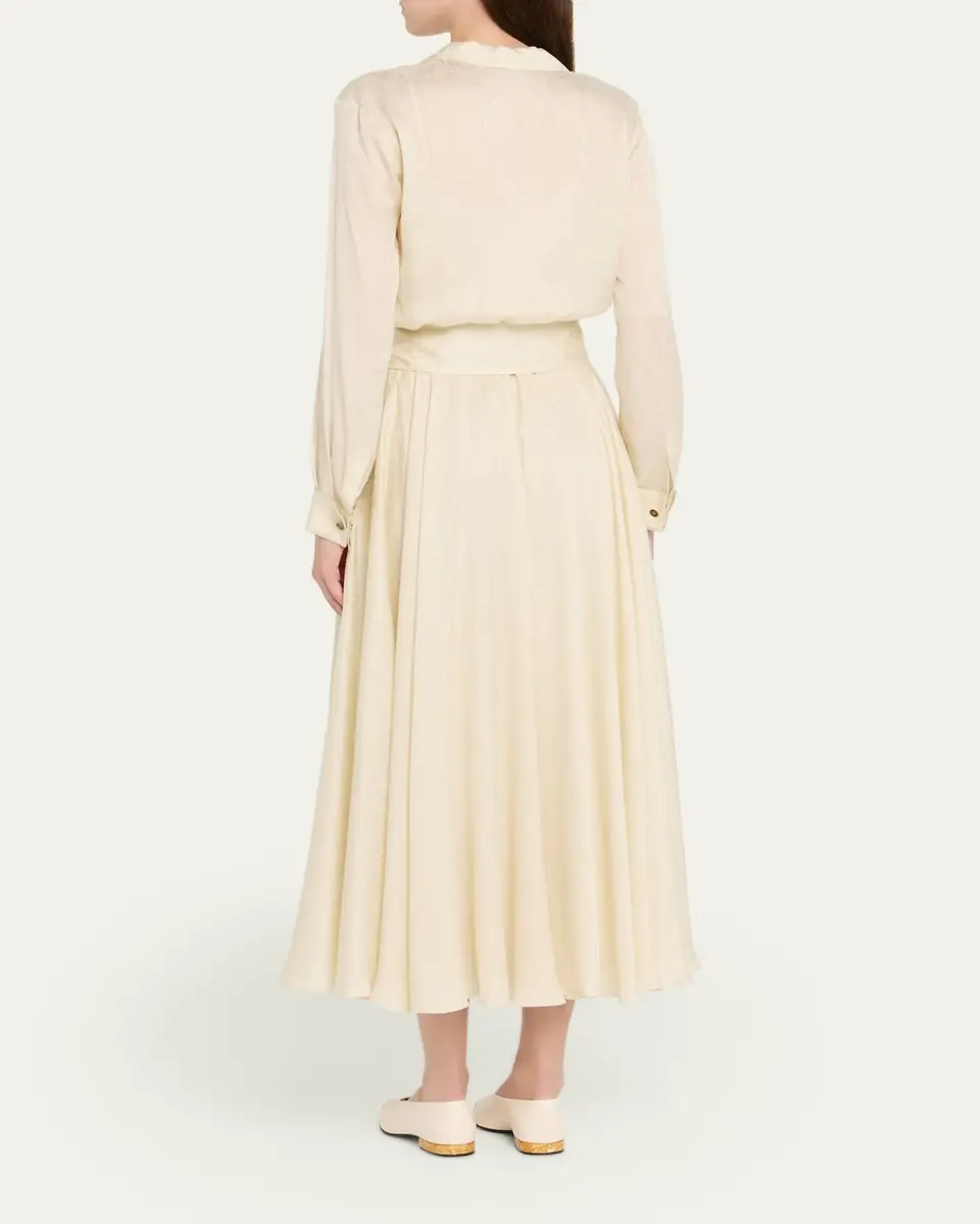 Loro Piana Nevis Belted Silk Jacquard Midi Shirtdress | Thumbnail 3