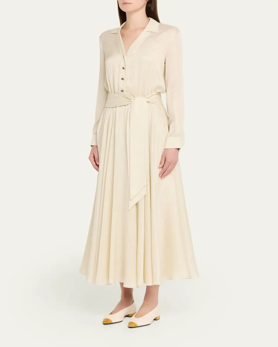 Loro Piana Nevis Belted Silk Jacquard Midi Shirtdress | Thumbnail 4
