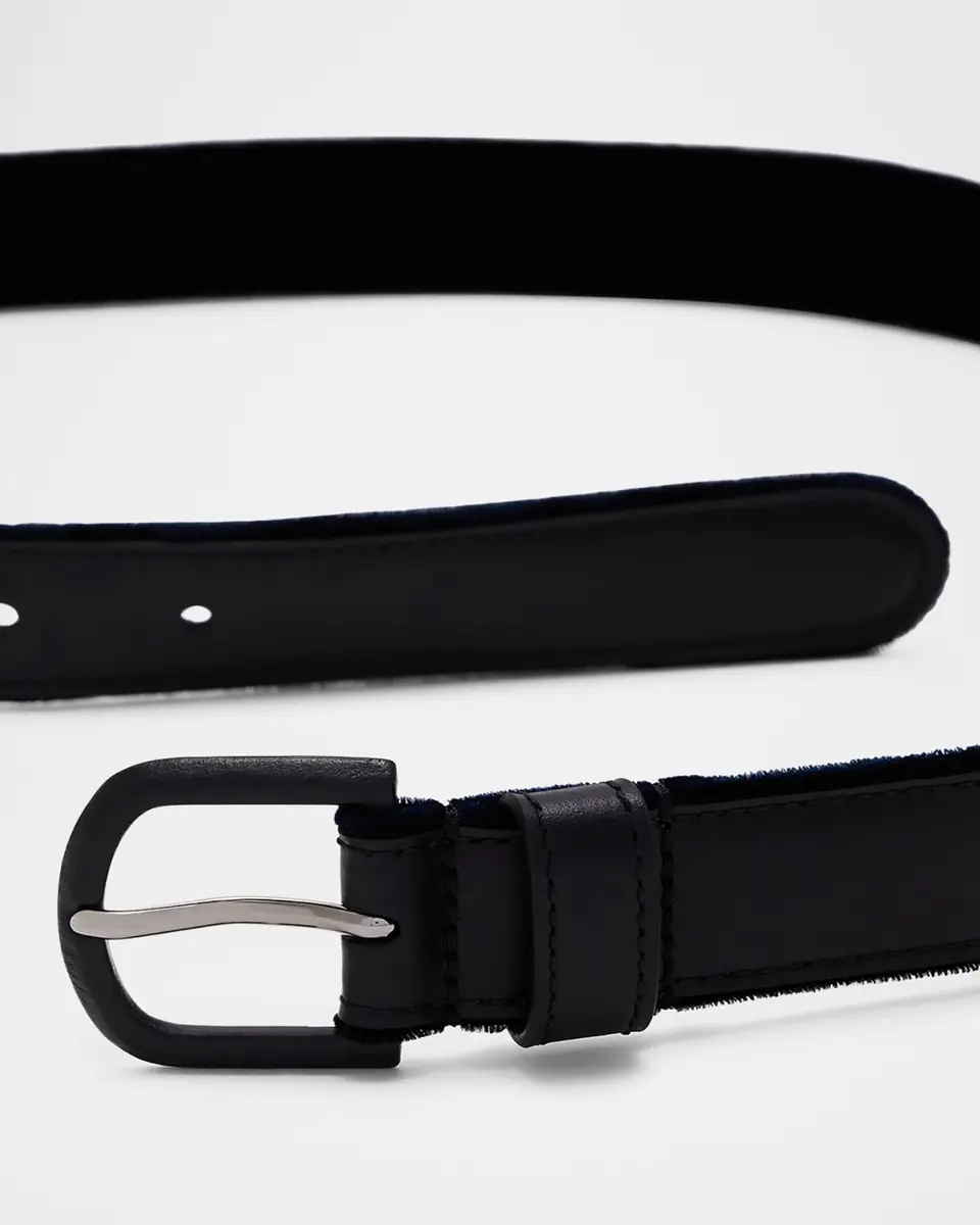 Giorgio Armani Men's Velvet-Trim Leather Belt | Thumbnail 2