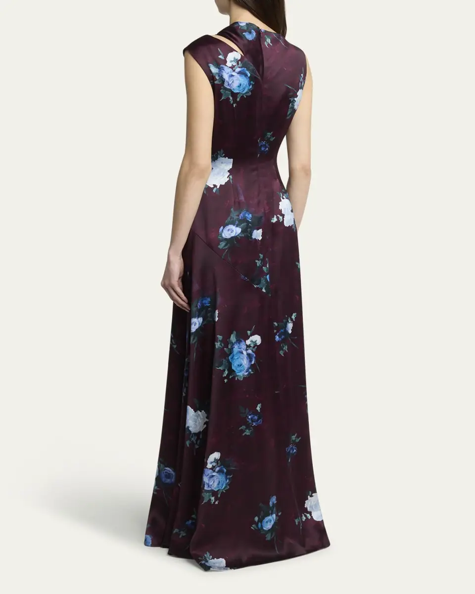 Erdem Floral Satin Slash-Cutout Sleeveless Gown | Thumbnail 3