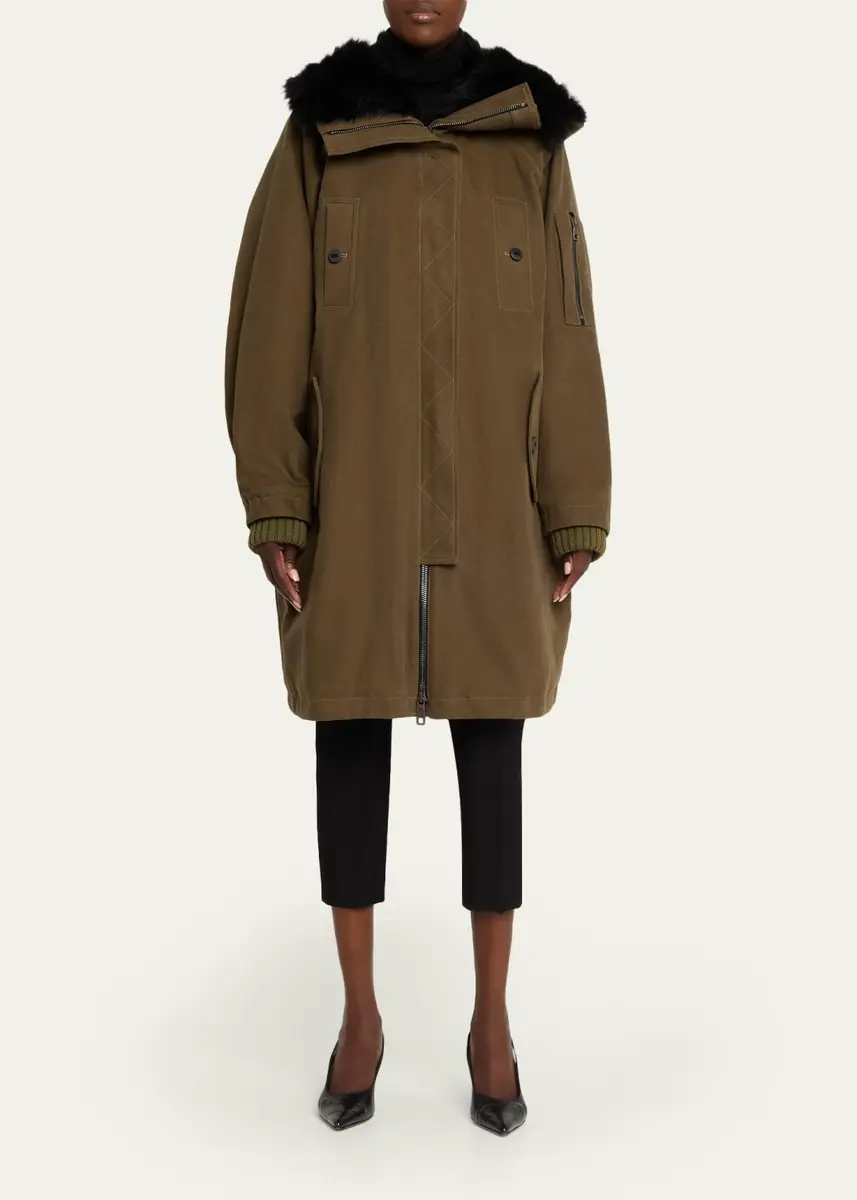 Dolce & Gabbana Lamb Shearling Lined Oversized Hooded Bomber Jacket | Thumbnail 2