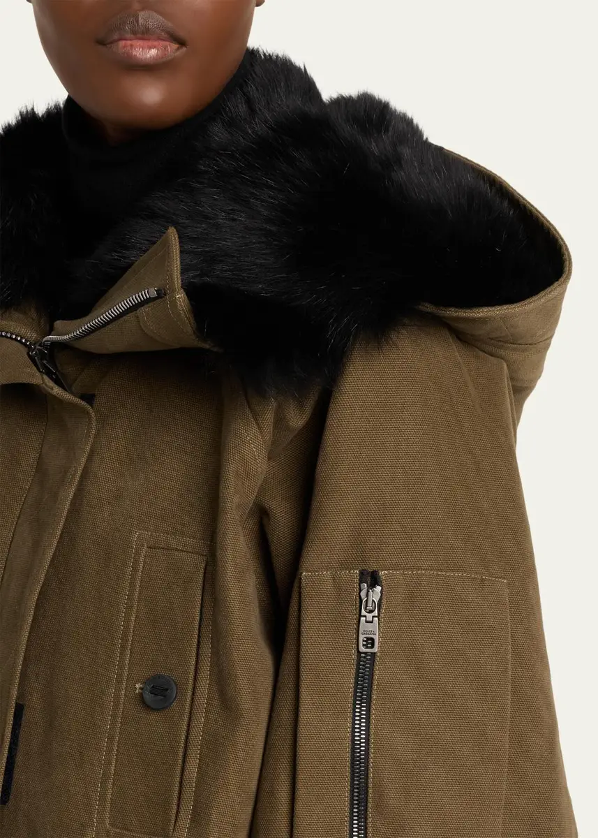 Dolce & Gabbana Lamb Shearling Lined Oversized Hooded Bomber Jacket | Thumbnail 5