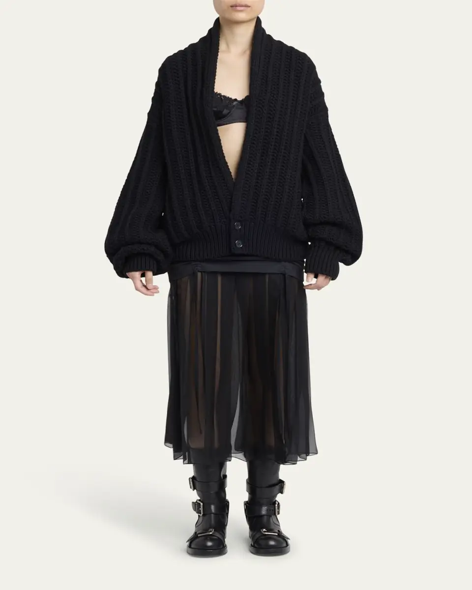 Dolce & Gabbana Twill And Pleated Chiffon Midi Skirt | Thumbnail 2 Dolce & Gabbana Twill And Pleated Chiffon Midi Skirt | Thumbnail 2