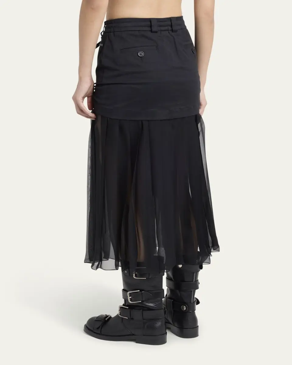 Dolce & Gabbana Twill And Pleated Chiffon Midi Skirt | Thumbnail 3 Dolce & Gabbana Twill And Pleated Chiffon Midi Skirt | Thumbnail 3