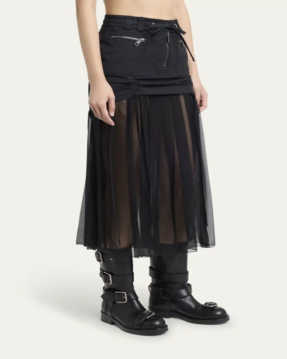 Dolce & Gabbana Twill And Pleated Chiffon Midi Skirt | Thumbnail 4 Dolce & Gabbana Twill And Pleated Chiffon Midi Skirt | Thumbnail 4